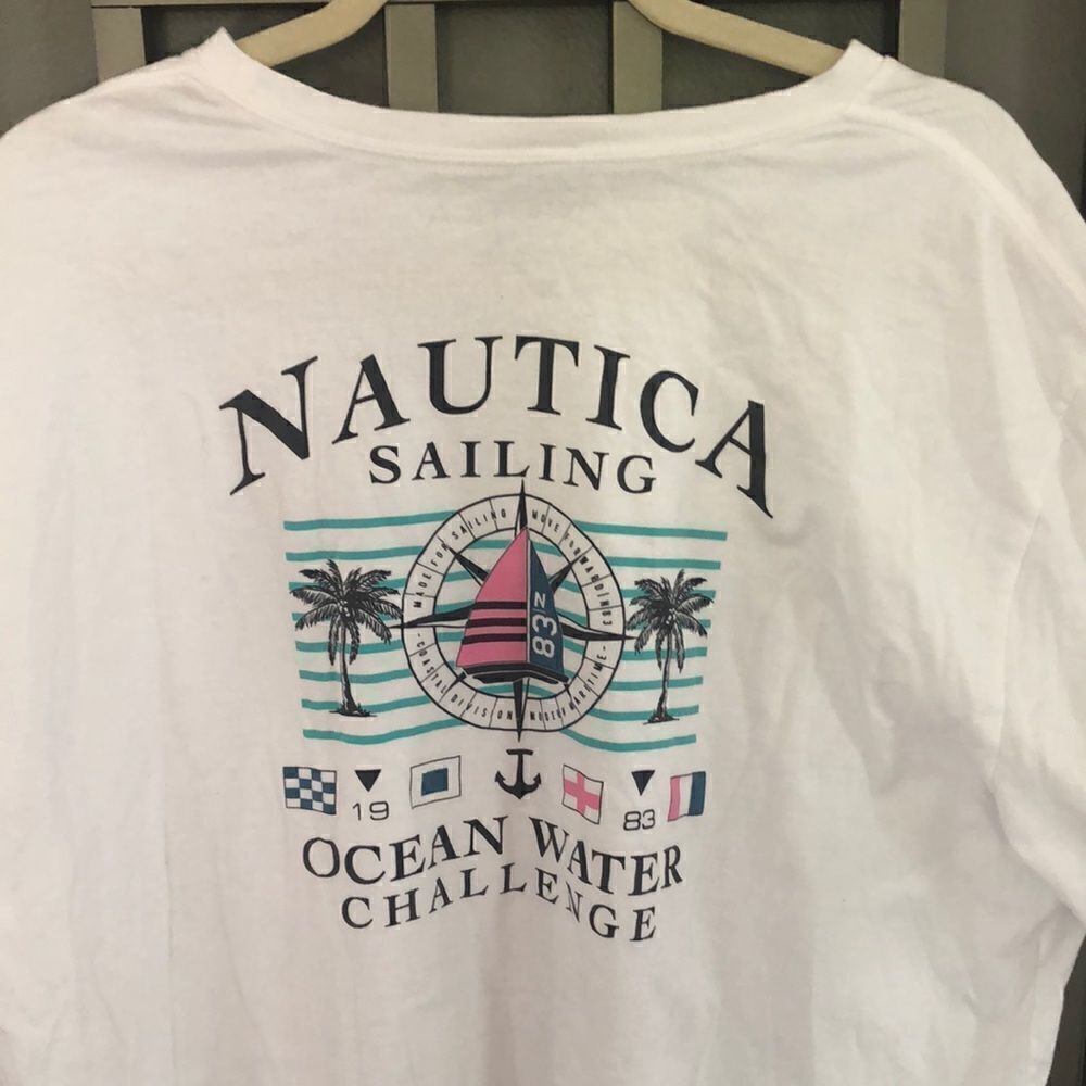 Vintage Nautica 80s sailing graphic white short sleeve T-shirt XXL